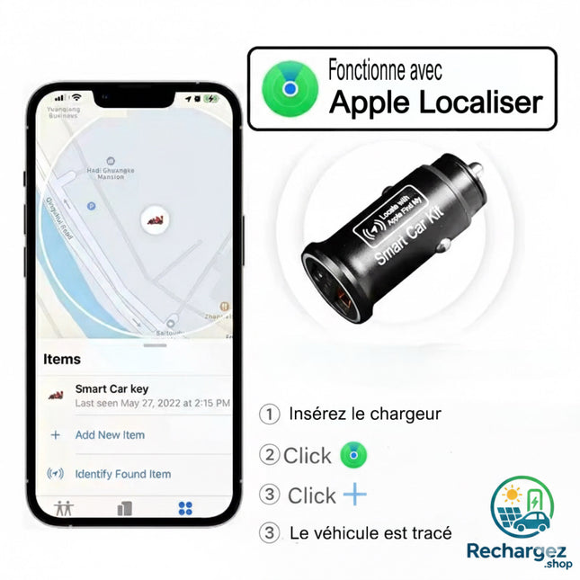 Rechargez - Chargeur traceur voiture "Apple Localiser"
