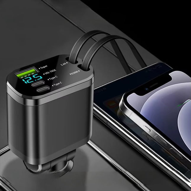 Rechargez - Chargeur rapide USB-C 30W Voiture 4-en-1
