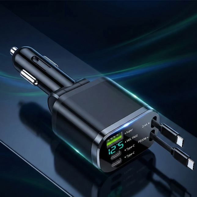 Rechargez - Chargeur rapide USB-C 30W Voiture 4-en-1
