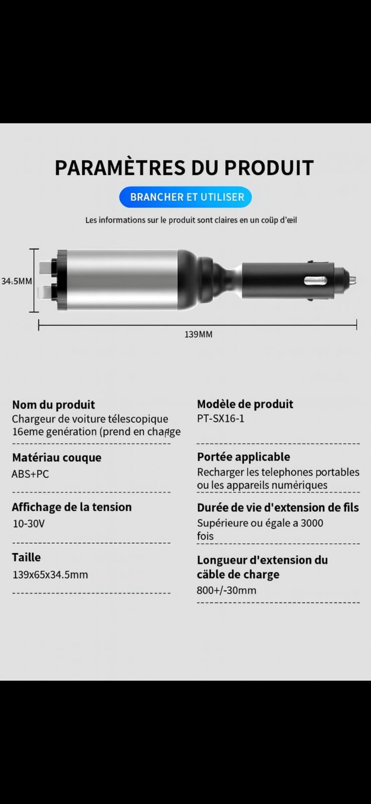Chargeur rapide USB 40W Voiture 4-en-1 Certifié