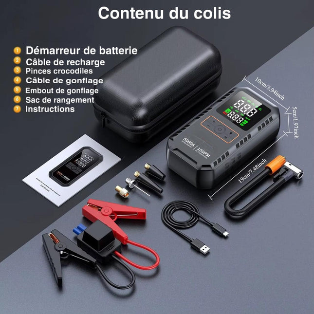 Rechargez - Démarreur/Gonfleur de Secours 5000A