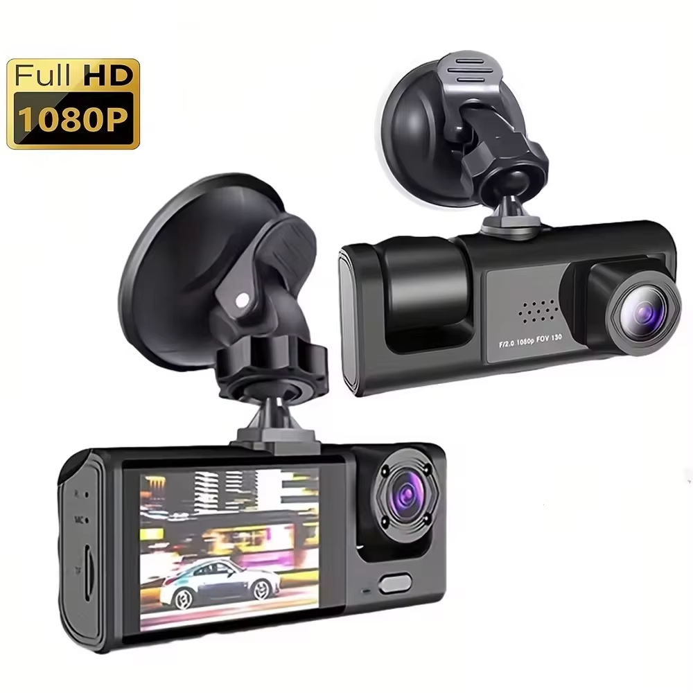 Dashcam Voiture triplecam Full HD caméra tableau de bord  – Vision Nocturne IR, Mode Parking et Enregistrement en Boucle